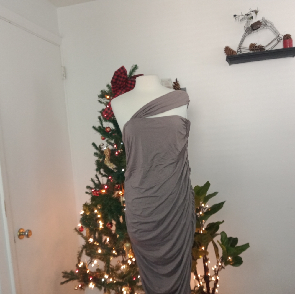 Grey Asymmetrical Strap Dress